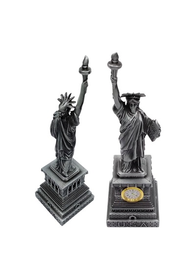 Metal Saatli Özgürlük Heykeli Gümüş Vintage Dekor Usa 25cm