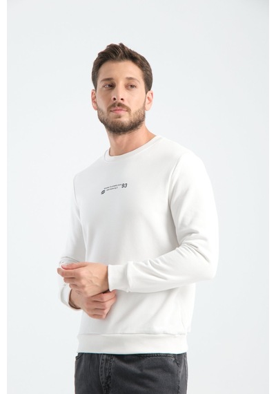Shooter Sportwear Shooter Erkek Üç İplik Sweatshirt Regular Fit Pamuklu Bisiklet Yaka Günlük Spor Basic Ekru