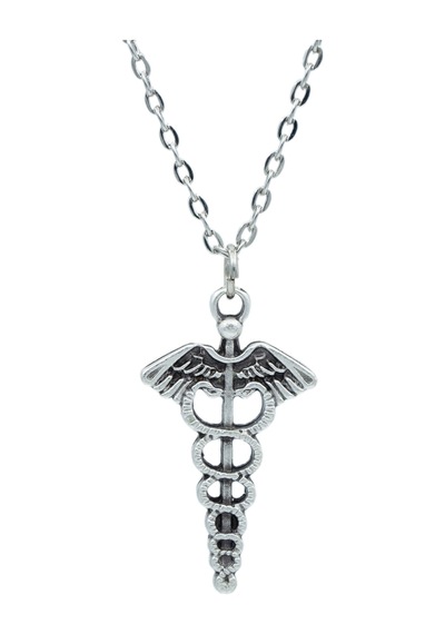 Tıp Sembolü Kadüse Kolye - Düz Silver Zincir - Silver - 60 Cm Silver