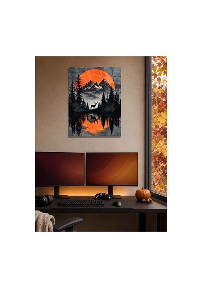 Geyik Ve Dağ Manzaralı Metal Tablo - Gün Batımı Doğa Duvar Dekoru, Metal Poster Wall Art Çok Renkli - 923217720 Çok Renkli - 923217720 Çok Renkli