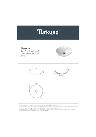 CeraStyle Zero Tezgah Üstü Çanak Lavabo 46 cm