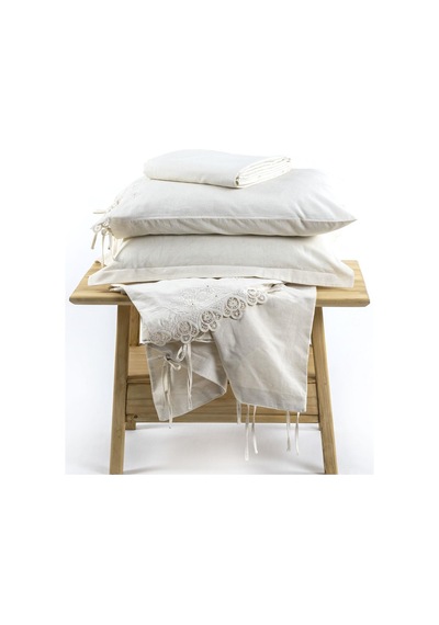Ecocotton Amanda Çift Kişilik Nevresim Takımı %100 Organik Pamuk Keten Dantelli Krem 200x220 Cm-1473 Krem