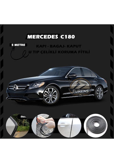 Mercedes C180 Oto Araç Kapı Koruma Fitili 5 Metre Parlak Siyah Renk