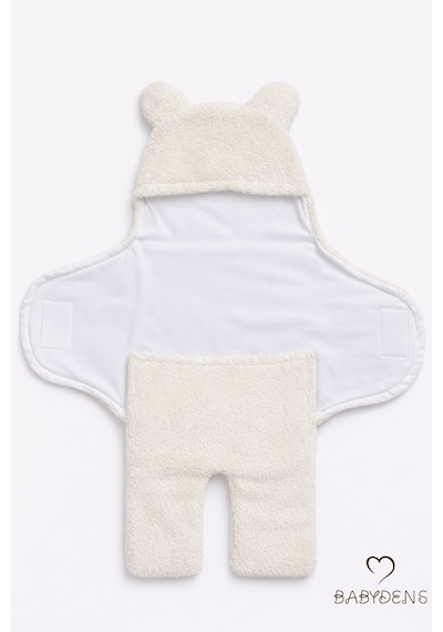 Babyden's 0-12 Ay Welsoft Peluş Bebek Dış Kundak Uyku Tulumu Ayıcık Kulaklı İçi %100 Pamuk Astarlı Battaniye Ekru