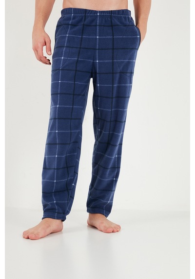 Buratti Ekoseli Bisiklet Yaka Yumuşak Dokulu Polar Pijama Takımı Erkek Pijama Takımı 6097064 İndigo