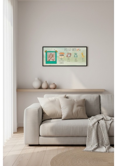 Kişiye Özel Bebek Doğum Tablosu 60x25 Cm Çerçeveli İsimli Bebek Odası Duvar Dekoru