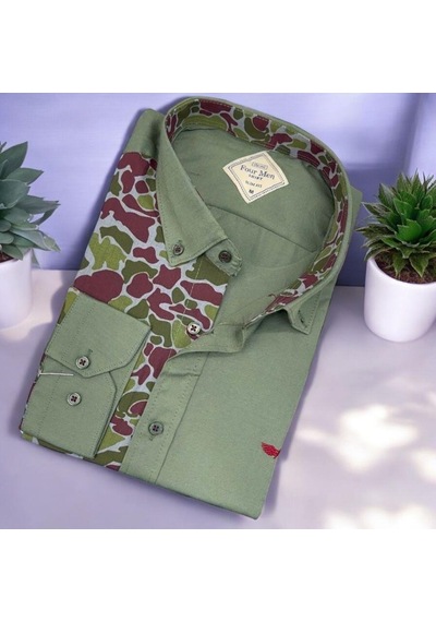 Pamuklu Haki Uzun Kollu Erkek Gömlek Slim Fit Kalıp -9779 Haki