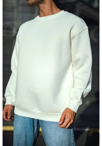 Mbb E-ticaret Erkek Bisiklet Yaka 3 İplik Pamuklu Basic Sweatshirt - Beyaz
