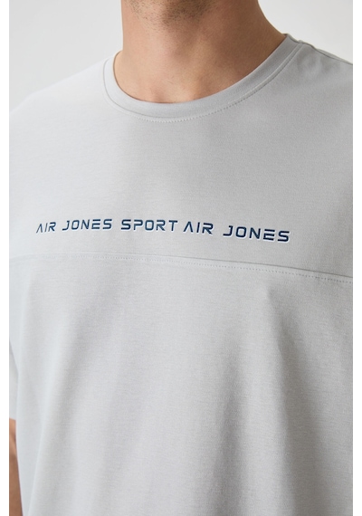 Air Jones Tommy Life Taş Pamuklu Kalın Yüzeyi Dokulu Oversize Fit Baskılı Erkek T-shirt - 88371 Taş