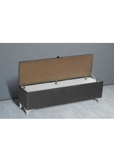 Vetra Sandıklı Bench Puf, Beyaz Gri