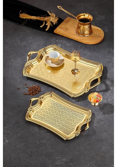 Cooker 2'li Evenia Metal Dikdörtgen Gold Sunum Tepsisi 49x30- 37x23
