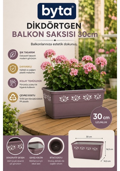 30 Cm Dikdörtgen Balkon Saksısı Dekoratif Plastik Çiçek Ve Bitki Saksısı Karışık Renk Gönderilir