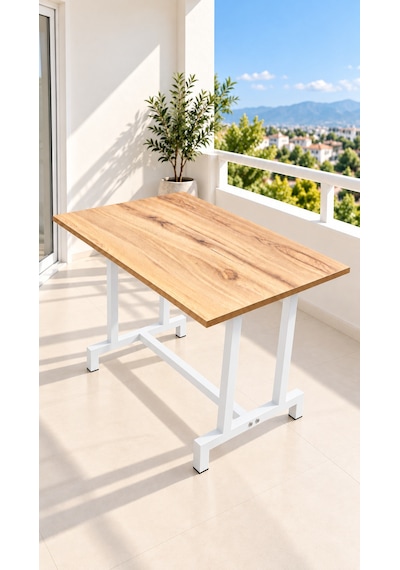 Neokas Balkon Masası, 60x90 Cm Bahçe Sehpası, Balkon Mobilyası Orta Masa Beyaz