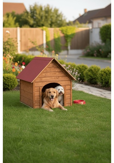 Reyo Büyük Boy Köpek Kulübesi, Lambiri Ahşap Şıngıl Kırmızı Çatılı Soğuk ve Rüzgara Dayanıklı Köpek Evi Demonte 100 x 100 x 78 CM