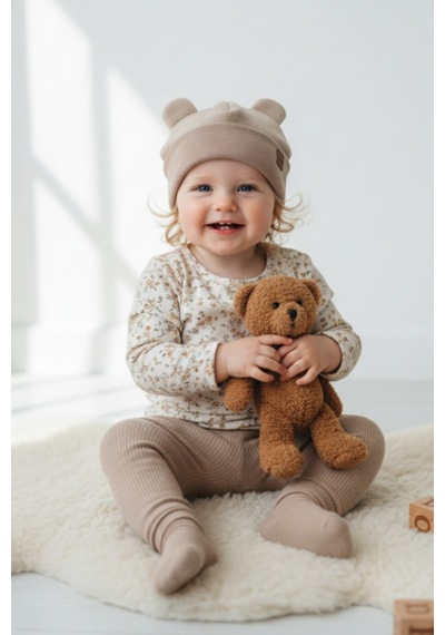 Pufien Pamuk Kaşkorse Polar Çift Kat Katlanabilir Yumuşak Çocuk Ve Bebek Bere Bej Pufien Pamuk Kaşkorse Polar Çift Kat Katlanabilir Yumuşak Çocuk Ve Bebek Bere Bej