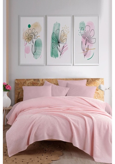 Eponj Home Ecocel Pike Örtü Çift Kişilik 200x230cm Karde Pudrapembe Pudrapembe