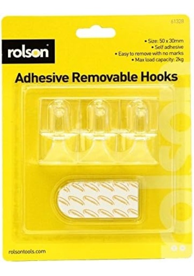 61328 3pc Removable Transparent Adhesive Hooks, 7/8 Yaş