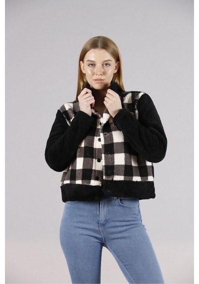 Verymoda Polar Çıtçıtlı Mont F1133 Siyah Dama