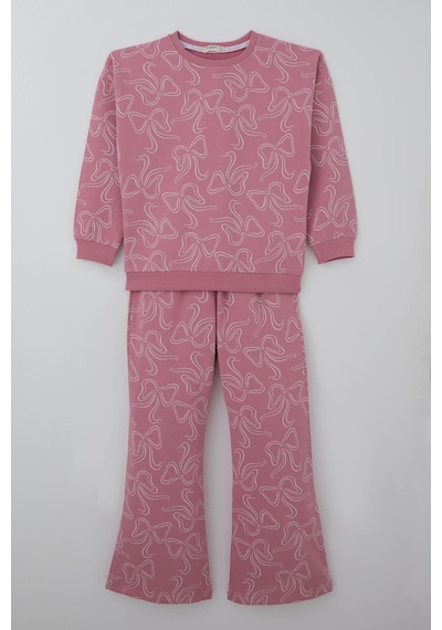 Breeze Kız Çocuk Eşofman Takımı Kurdele Desenli Bel Kısmı Lastikli 9-14 Yaş, Pembe Pembe