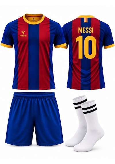Yenteks Messi Yazılı Bordo Çocuk Forma Seti Çorap Hediyeli