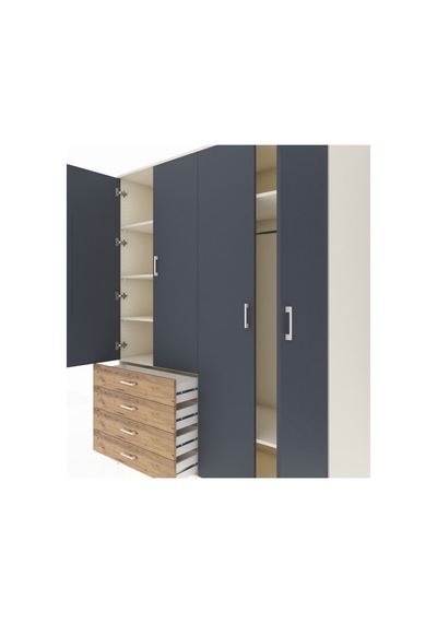 Kronos Gardrop 6 Raflı 4 Çekmeceli Tek Askılı 176x59x221 Aytaşı-antrasit/çam Antrasit/çam Kronos Gardrop 6 Raflı 4 Çekmeceli Tek Askılı 176x59x221 Aytaşı-antrasit/çam Antrasit/çam