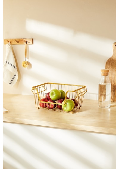 Ocean Home Textile Altın Renk Metal Sepet 32 x 22 x 16 cm