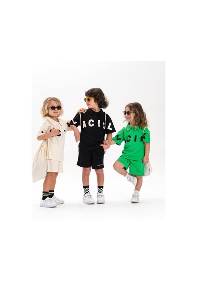 Miniko Kids Laciel Paris Baskılı Yakalı Şortlu Pamuk Takım Ekru