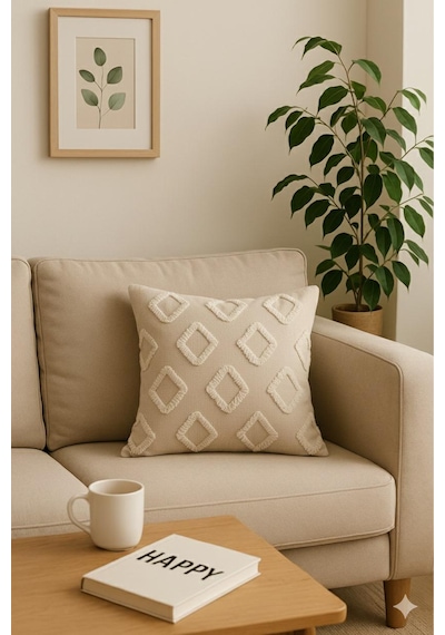 Kırlent Kılıfı 43x43 Cm Çift Taraflı, Fermuarlı, Lüks Şönil Kumaş Koltuk Örtüsü İle Uyumlu 1 Adet Taş