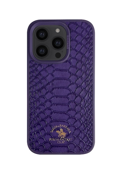 Santa Barbara Polo Knight-14 Pro Max Kilif-yılan Derisi Tasarımı Deri Kılıf.Apple iPhone  Uyumlu  14 Promax Kilif Mor