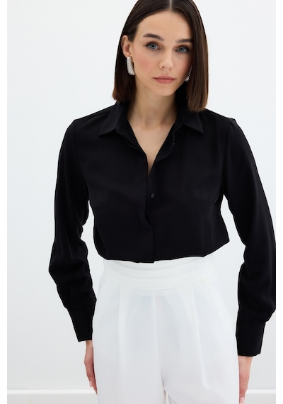Sateen Klasik Düz Gömlek - Siyah