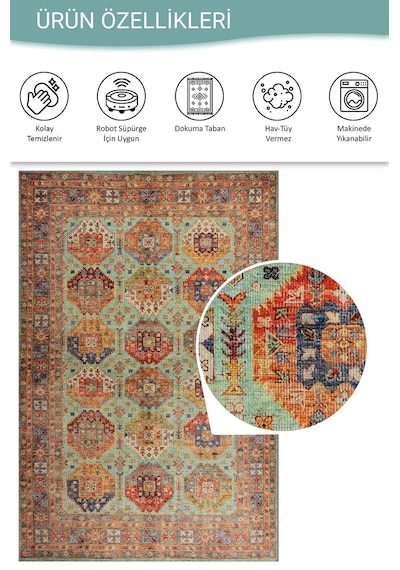 Relic Çok Renkli Vintage Dokulu Klasik Desenli Dokuma Tabanlı Şönil Halı Al 507 Renkli
