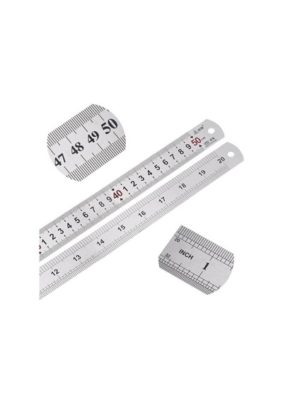 50cm 20 İnch - Çift Taraflı Paslanmaz Çelik Metal Cetvel - Kalınlık 1mm