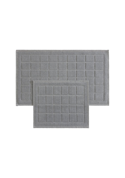 Koza Home Medea Gri 2li Pamuk Kare Desenli Banyo Paspas Takımı 60x100 60x50 Gri