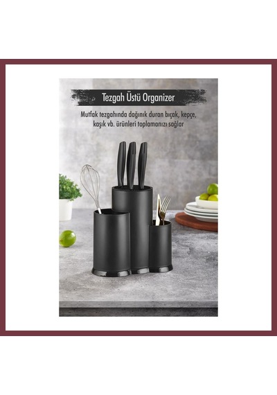 Storeşahin Tezgah Üstü Siyah Kaşıklık & Bıçaklık & Kepçelik & Organizer Shn0720