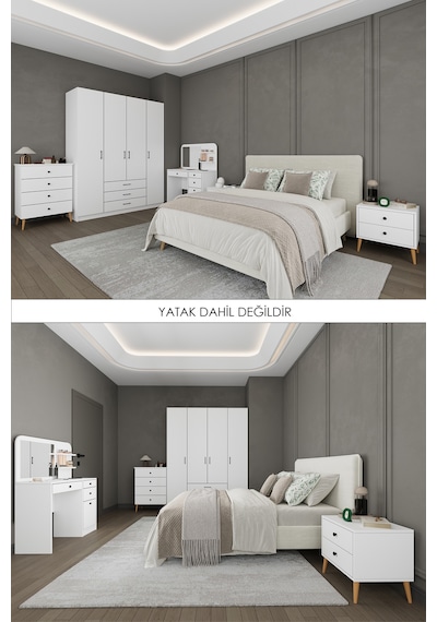 Yatak Odası Takımı 5 Parça %100 Mdf Gardırop Şifonyer Makyaj Masası Komodin Ytk03