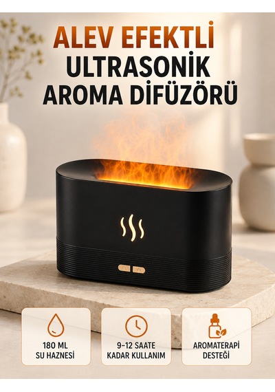 Hava Nemlendiriciler Ultrasonik Aromaterapi Difüzörü 180 Ml Hazneli Dekoratif Alev Efektli Nemlendirici