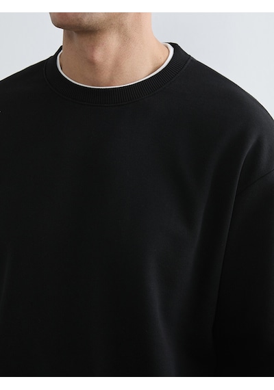 Lcw Vision Siyah Bisiklet Yaka Erkek Kalın Sweatshirt