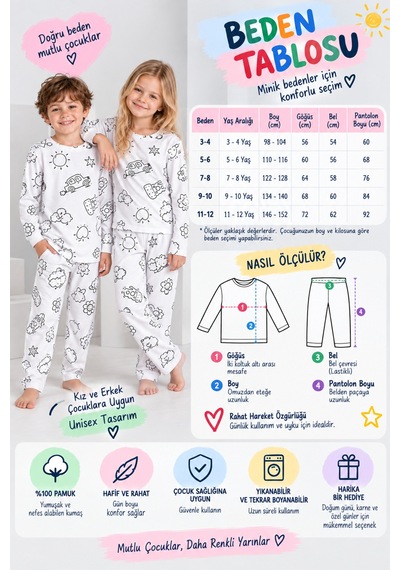 Pijamask Boyanabilir Unisex Çocuk Pijama Takımı 6 Renk Keçeli Kalem Hediyeli, Yıka Tekrar Boya, %100 Pamuk Beyaz Pijamask Boyanabilir Unisex Çocuk Pijama Takımı 6 Renk Keçeli Kalem Hediyeli, Yıka Tekrar Boya, %100 Pamuk Beyaz