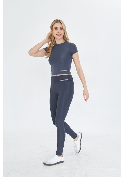 Lesa Wear Soft Touch Bedene Oturan Spor Crop T-shirt Short Fitted Antrasit
