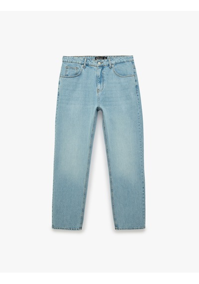 Koton Düğmeli Cepli Vintage Straight Fit Jean Pantolon Açık İndigo 7wam40178nd