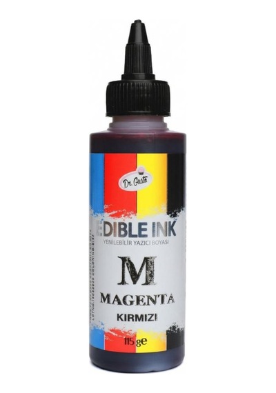 Yenilebilir Yazıcı Gıda Mürekkebi 115 Ml 4 Lü Set Siyah, Sarı, Magenta Kırmızı , Cyan Mavi Cmyk Pasta Baskı Mürekkebi