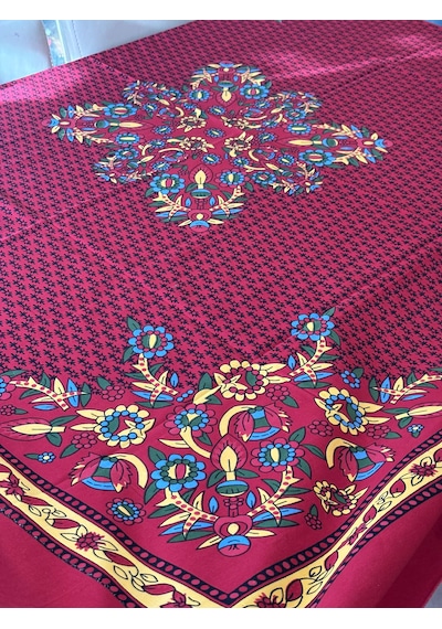 Kolay Temizlenebilir Renkli Cıvıl Cıvıl Desenli Masa Örtüsü 170x170 Cm Kırmızı - Siyah