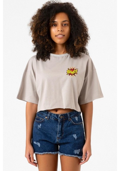 Big Bang Theory Bang Logo Taş Rengi Kadın Crop Kapşonlu Taş Rengi