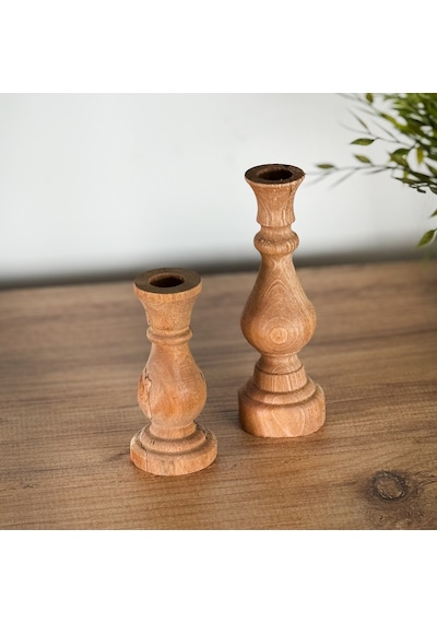 Mumluk Şamdan Ahşap Mumluk 2 Li 1258