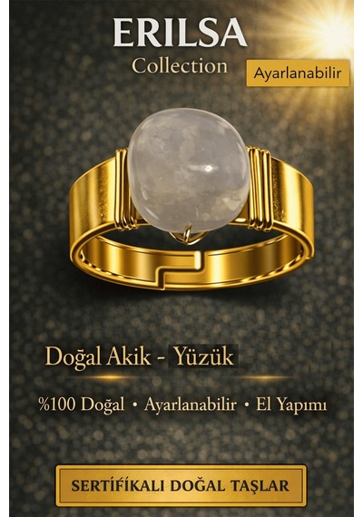 Sertifikalı Doğal Akik Yüzük Doğal Taş Yüzük Ayarlanabilir El Yap Çok Renkli