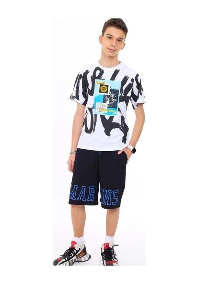 Marions Erkek Çocuk Pamuklu Geniş Kesim Baskılı T-shirt-13736-beyaz Beyaz