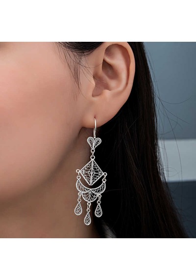 Gümüş Telkari Sallantılı Kadın Küpe 14 MM-Gümüş