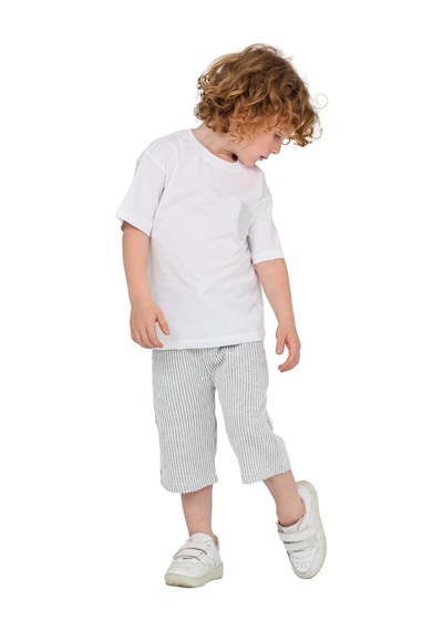 Erdem Kıds Erkek Çocuk Basic T-shirt Şort Çizgili Kaprili Yazlık 2'li Takım Gri Gri