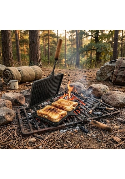 Madfox Grillpress Granit Döküm Çift Taraflı Tost & Izgara Tavası Siyah