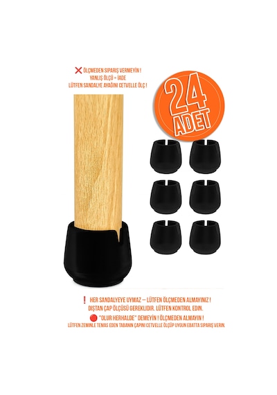 24 Ad 32 Mm Siyah Silikon Masa Sandalye Pabuç Kaydırmaz Koltuk Zemin Koruyucu Çizdirmez Ayak Kılıfı Diğer